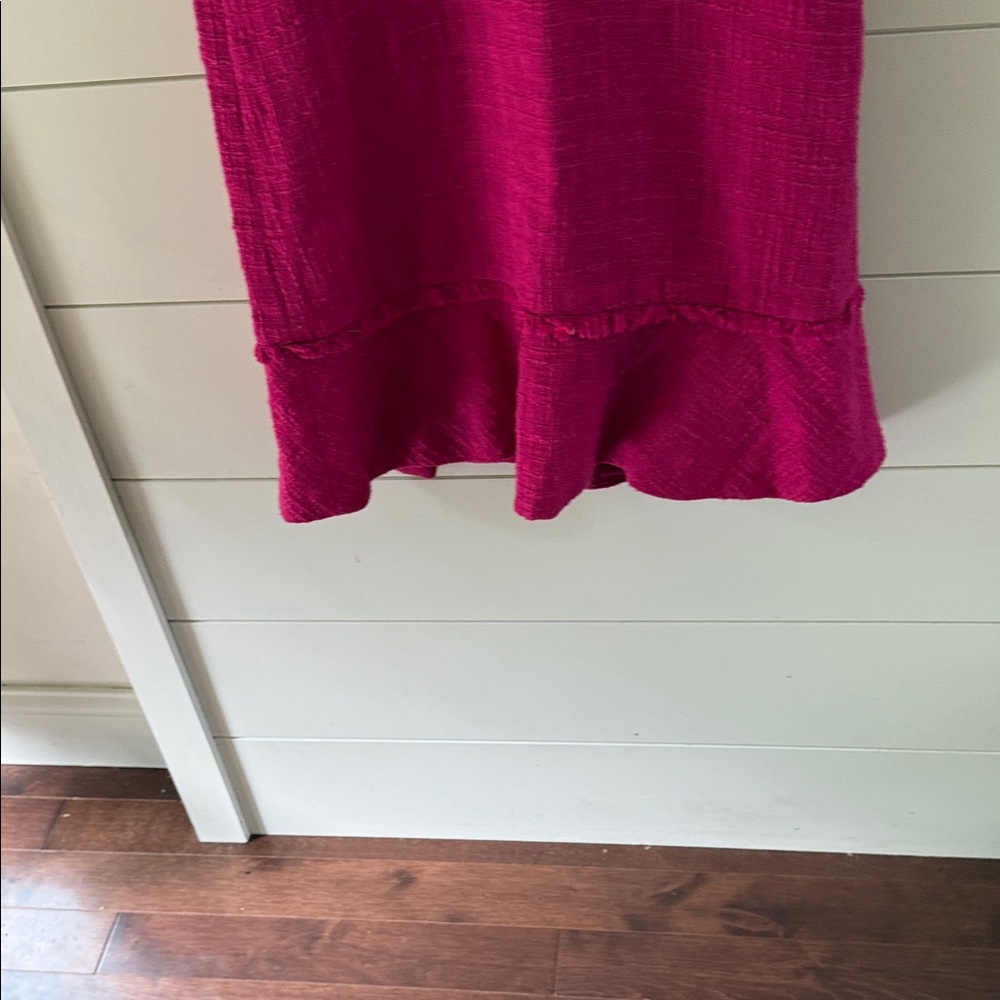 J.Crew Pink Fluted Hem A-Line Fringe Detail Textured Cotton Tweed Dress - 6 - Picture 6 of 10